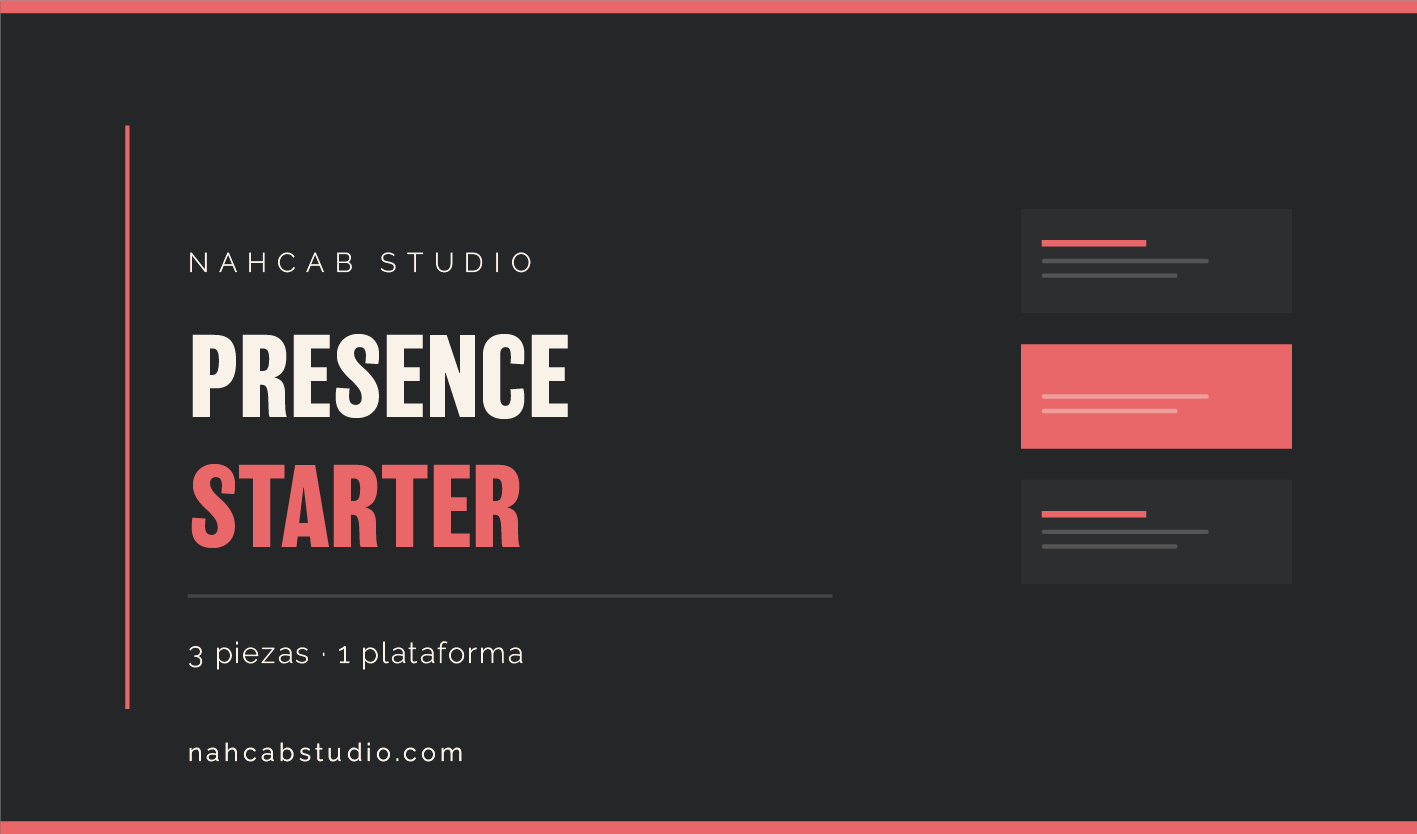 Presence Starter — pack de redes sociales básico, 3 piezas visuales profesionales por NahCab Studio