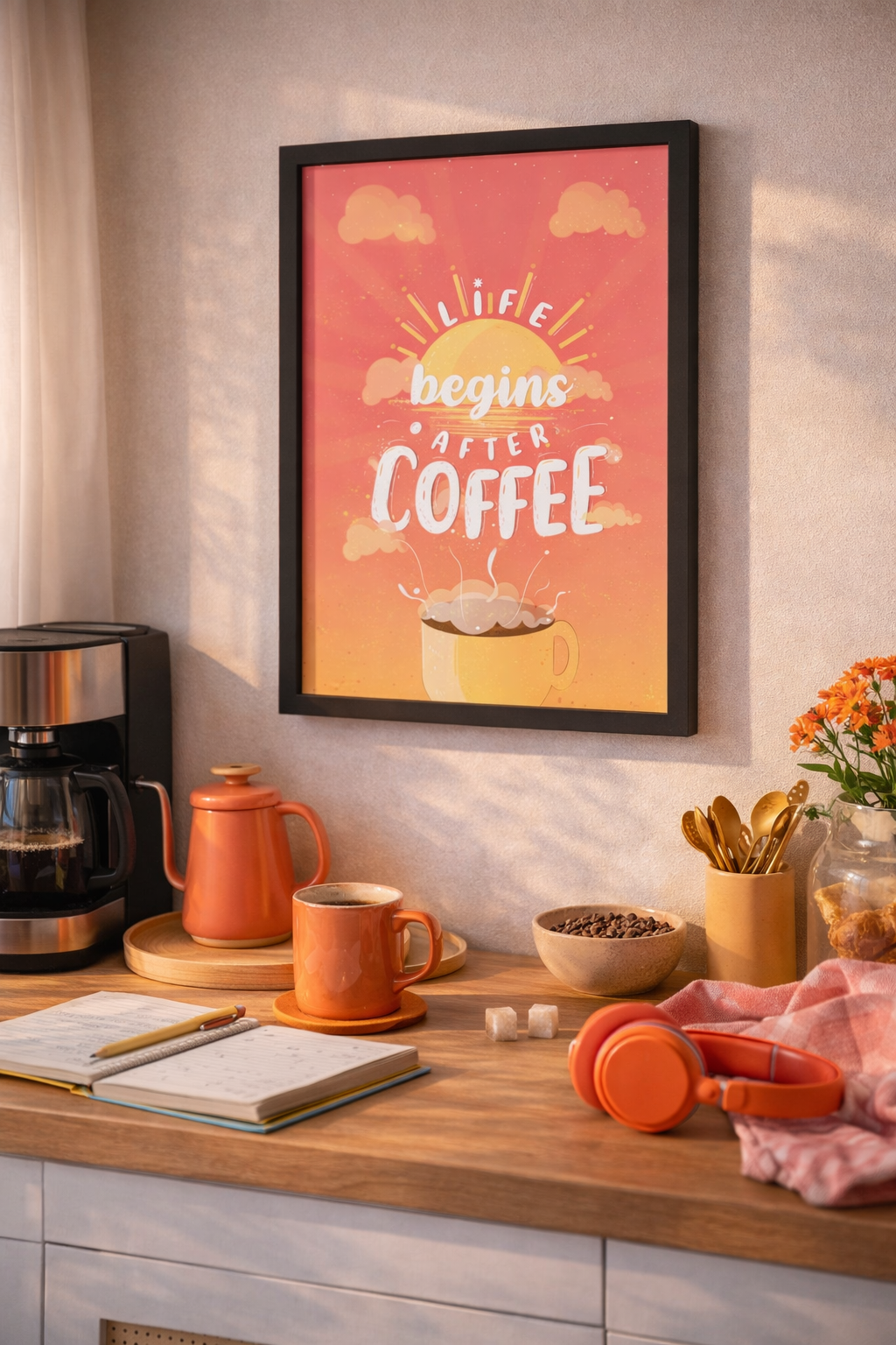 Life Begins After Coffee — Framed Vertical Poster